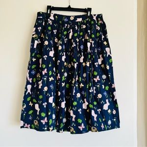 ModCloth X Collectif Jasmine Meadow Swing Skirt Navy Bunny Flowers Size: Large